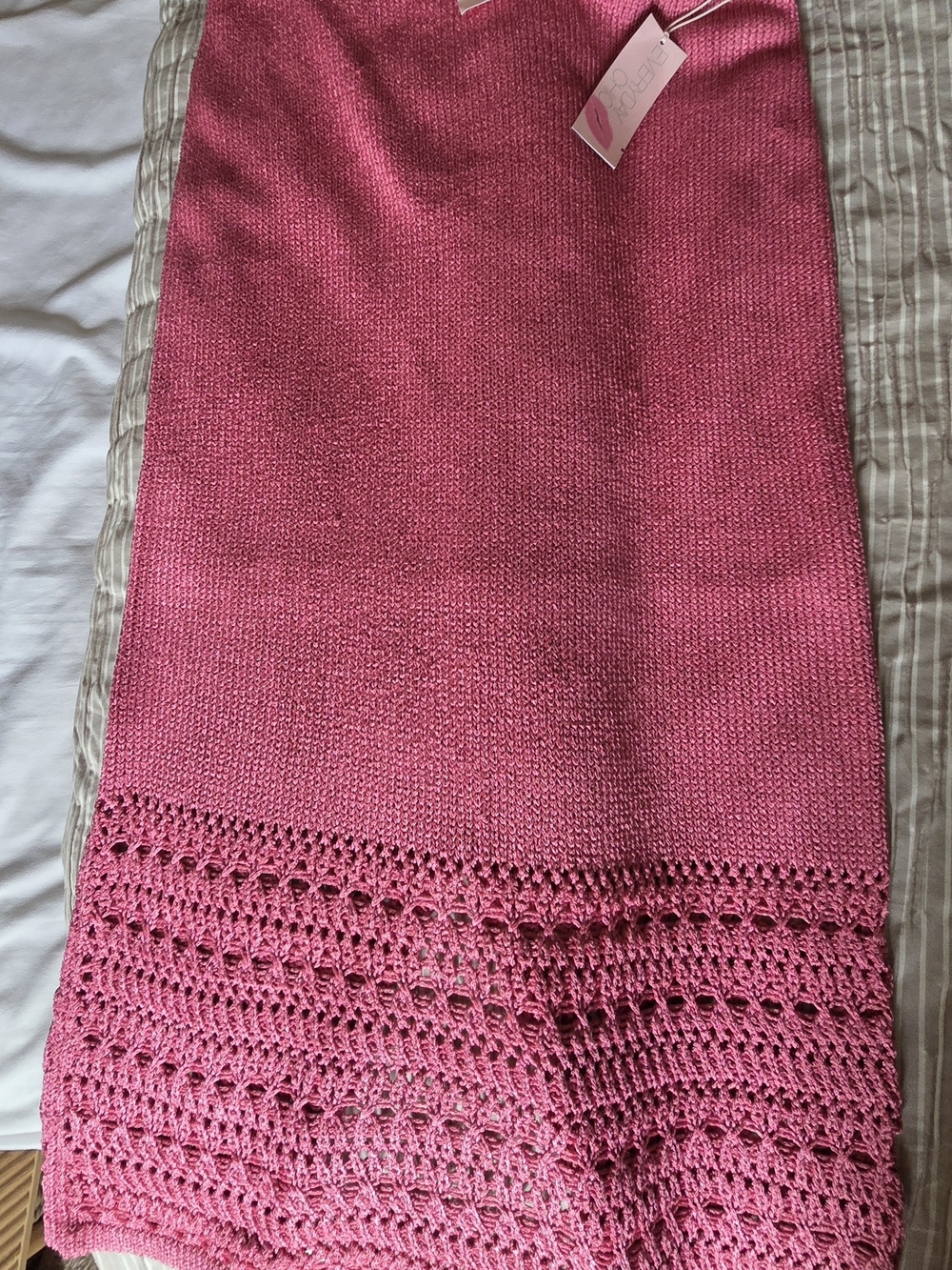 New York & Company Hot Pink Crochet-Hem Pencil Skirt